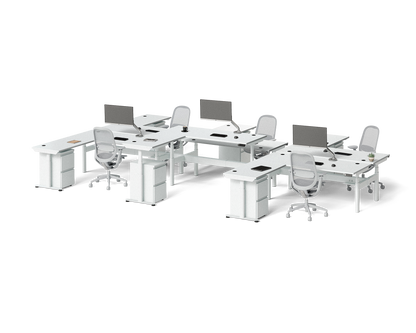 Sol L-Shaped Adjustable-Height Desks for 6