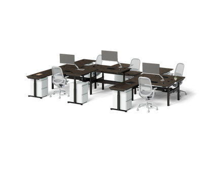 Sol L-Shaped Adjustable-Height Desks for 6