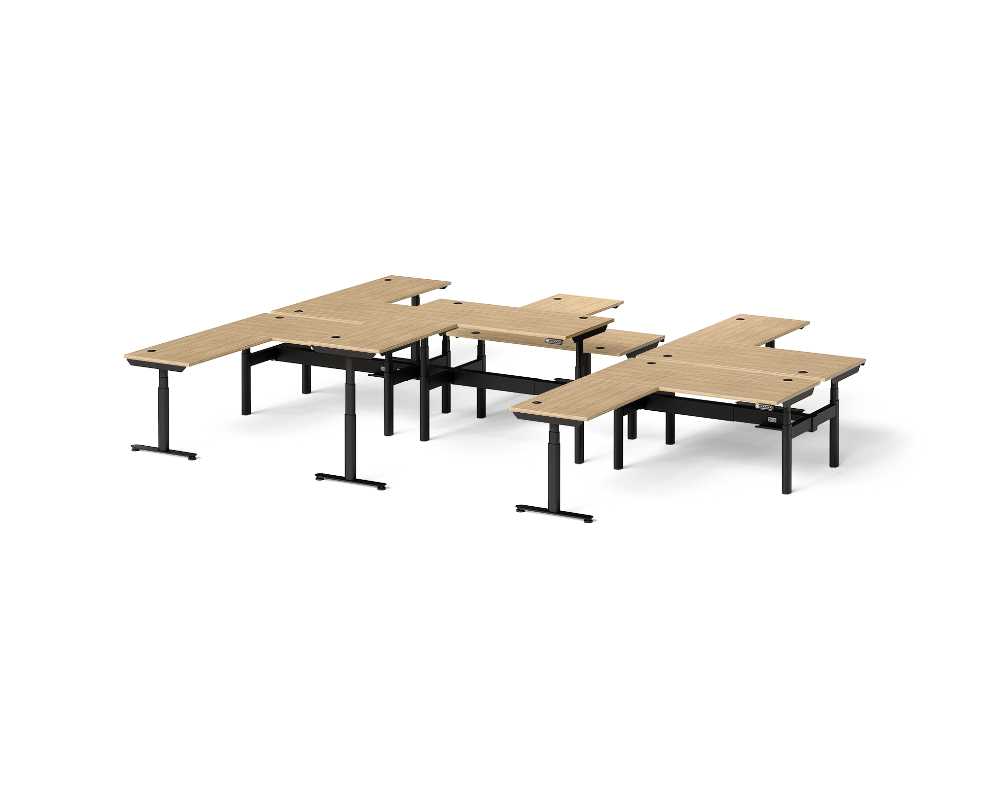 Sol L-Shaped Adjustable-Height Desks for 6