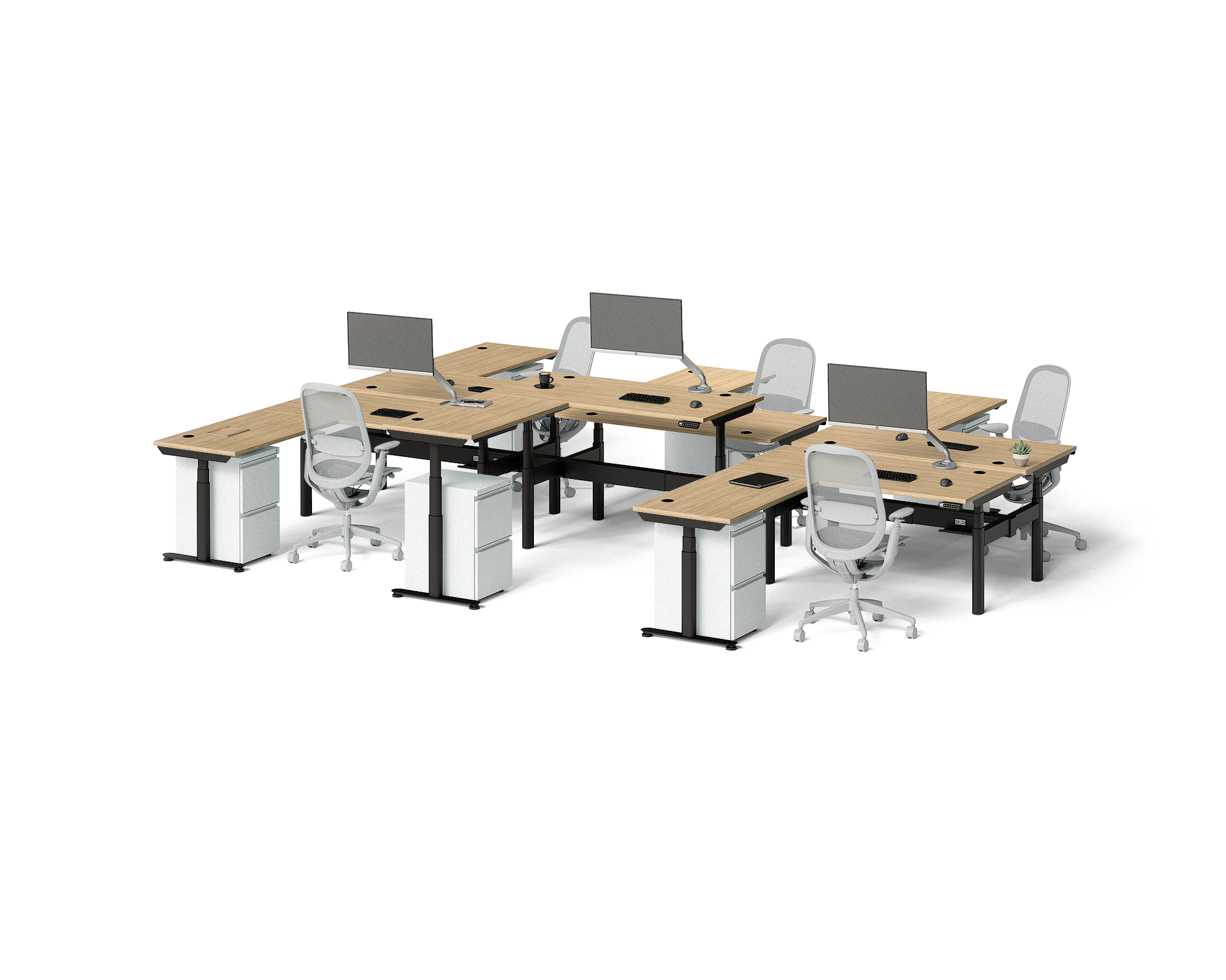 Sol L-Shaped Adjustable-Height Desks for 6