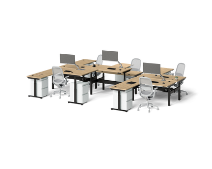 Sol L-Shaped Adjustable-Height Desks for 6