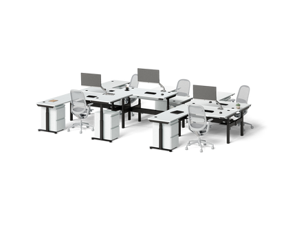 Sol L-Shaped Adjustable-Height Desks for 6