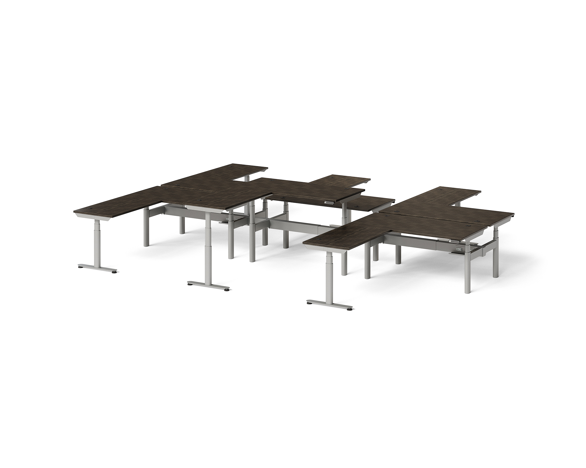 Sol L-Shaped Adjustable-Height Desks for 6