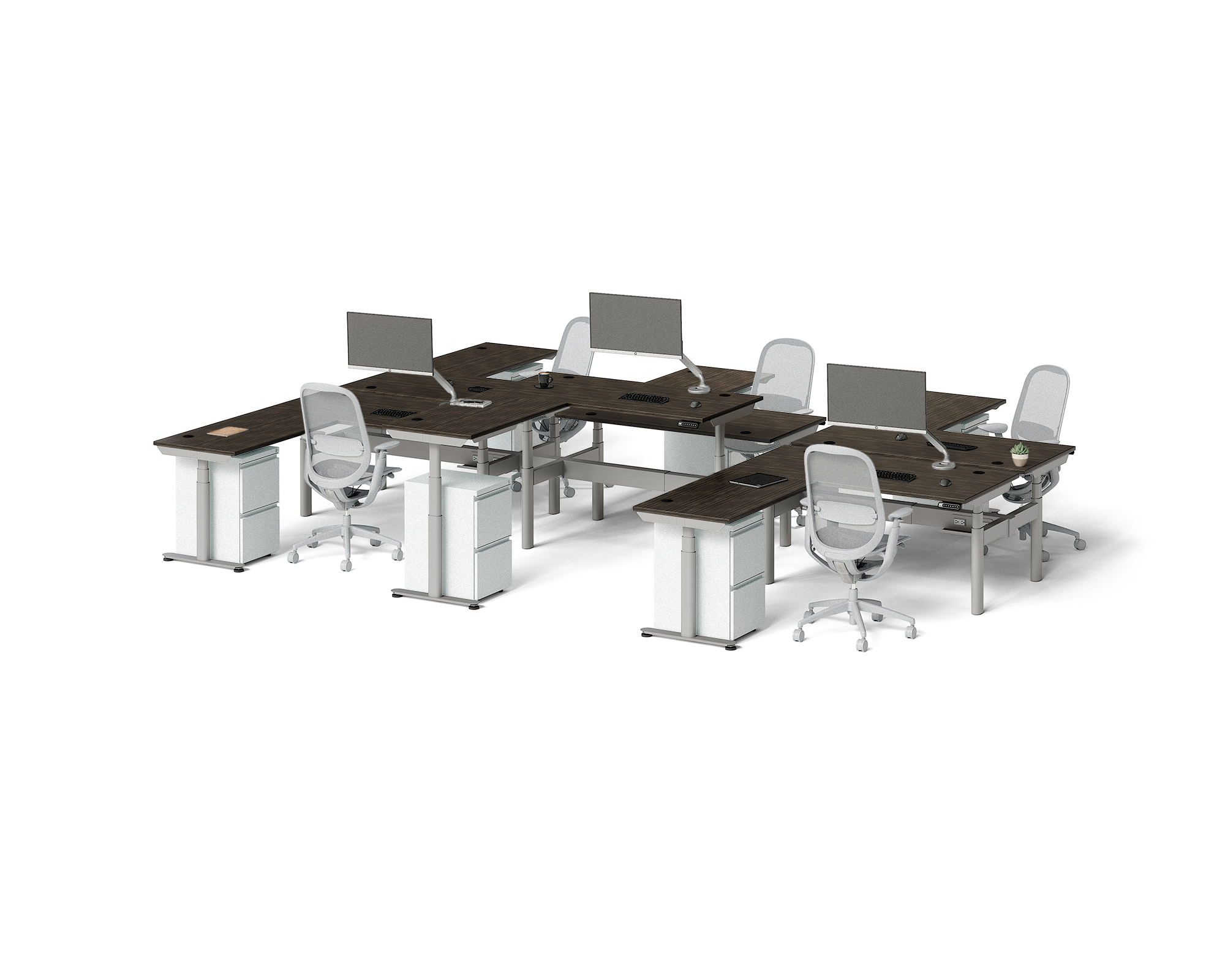 Sol L-Shaped Adjustable-Height Desks for 6