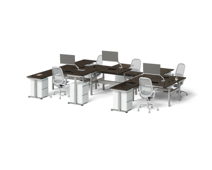 Sol L-Shaped Adjustable-Height Desks for 6