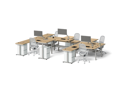 Sol L-Shaped Adjustable-Height Desks for 6