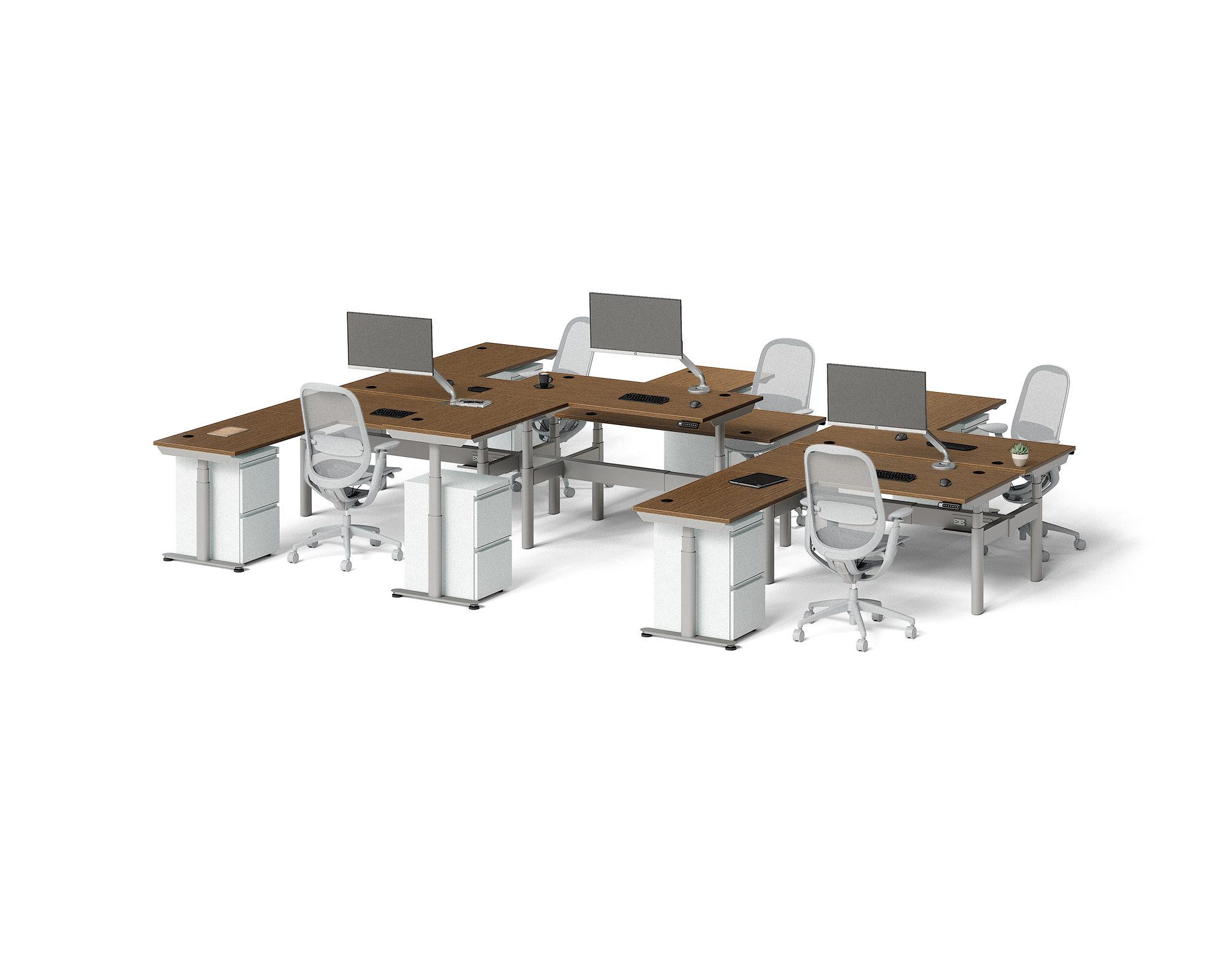 Sol L-Shaped Adjustable-Height Desks for 6