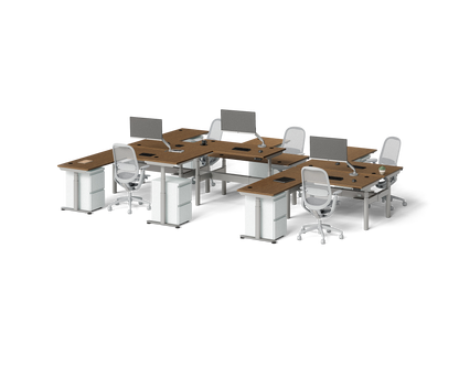 Sol L-Shaped Adjustable-Height Desks for 6