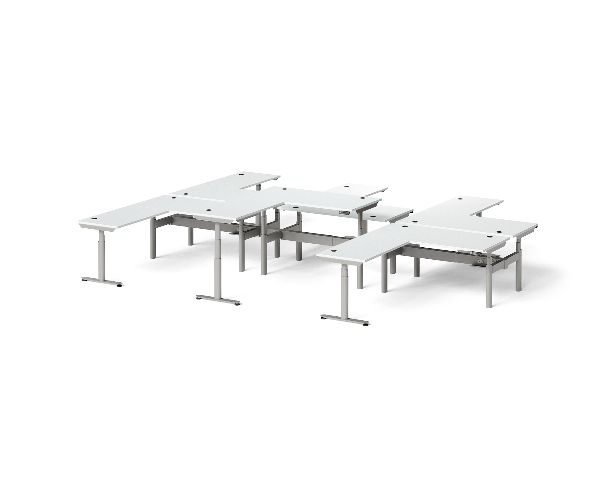 Sol L-Shaped Adjustable-Height Desks for 6