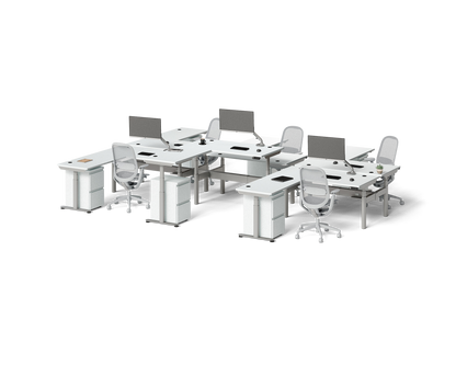 Sol L-Shaped Adjustable-Height Desks for 6