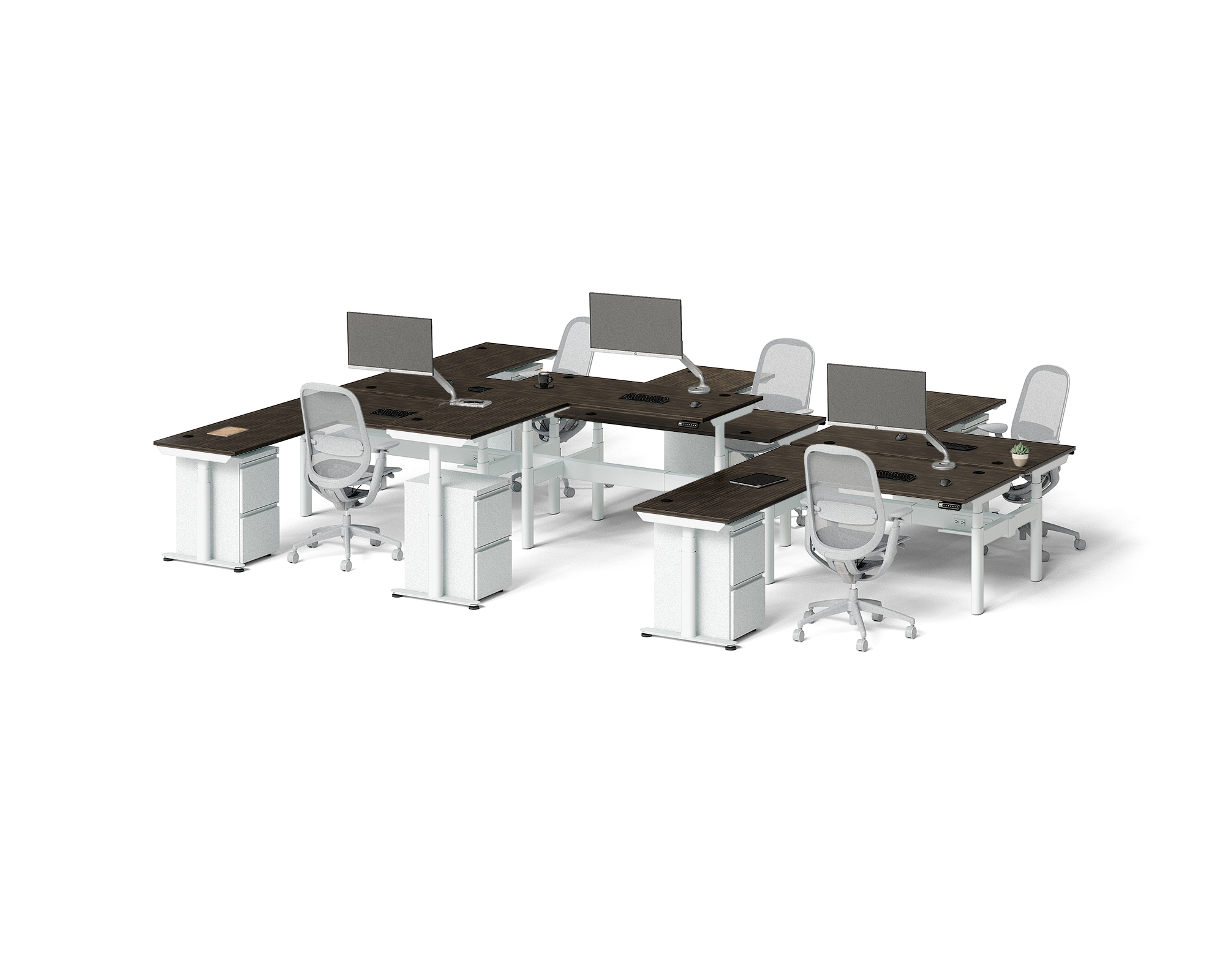 Sol L-Shaped Adjustable-Height Desks for 6