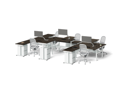 Sol L-Shaped Adjustable-Height Desks for 6