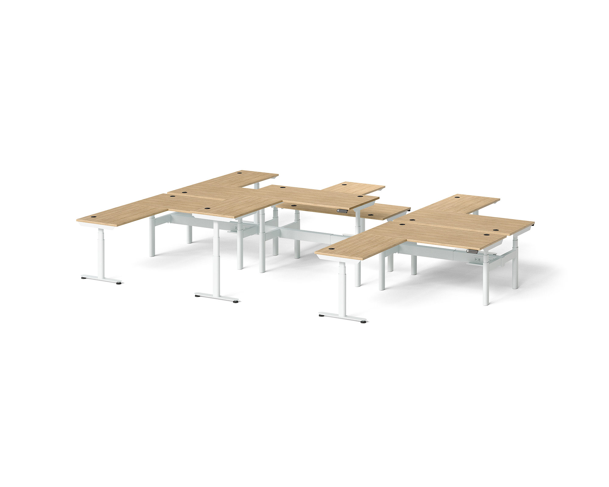 Sol L-Shaped Adjustable-Height Desks for 6