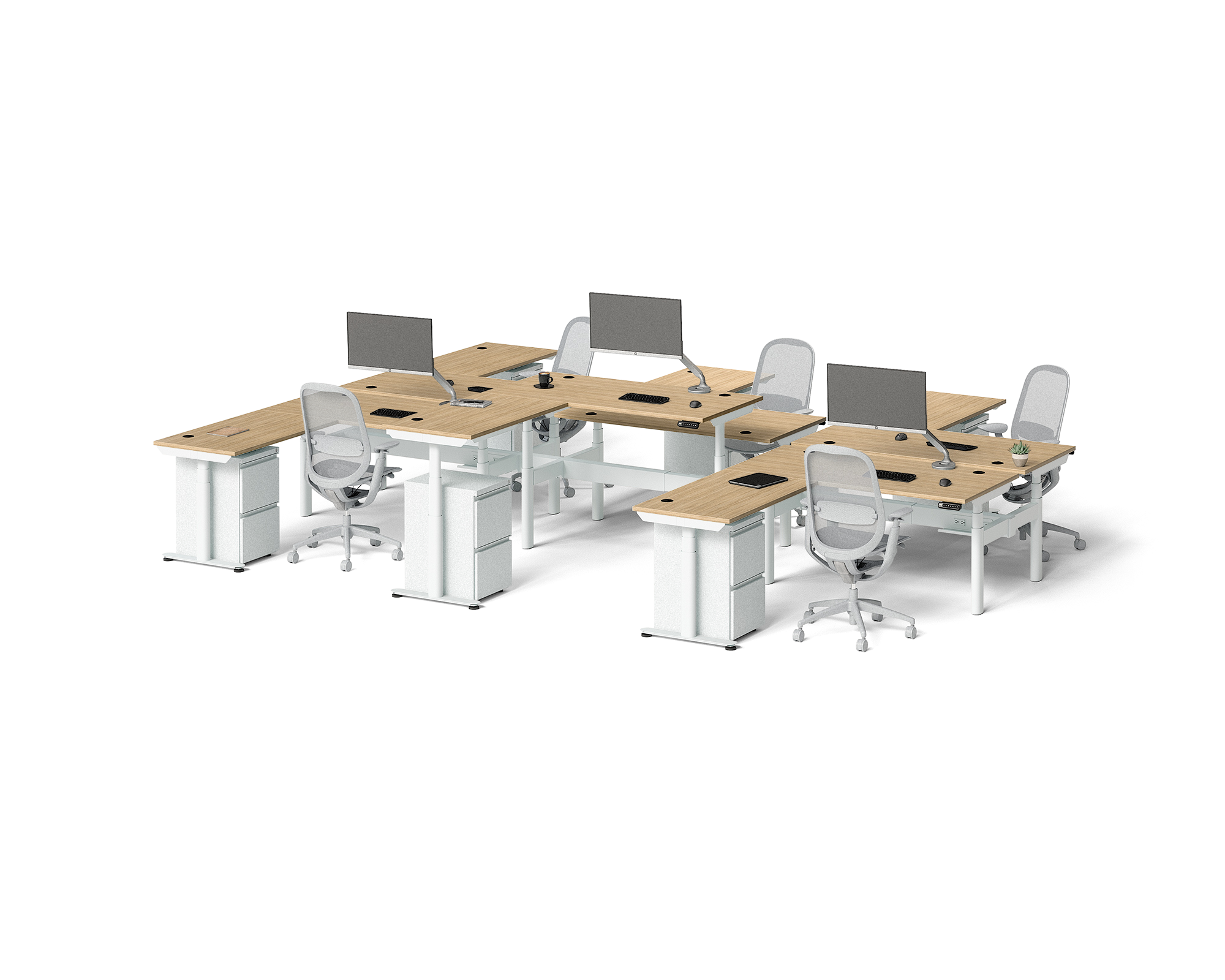 Sol L-Shaped Adjustable-Height Desks for 6