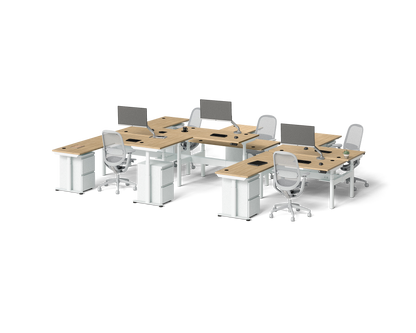 Sol L-Shaped Adjustable-Height Desks for 6
