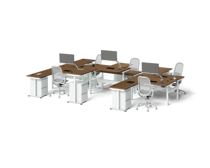 Sol L-Shaped Adjustable-Height Desks for 6