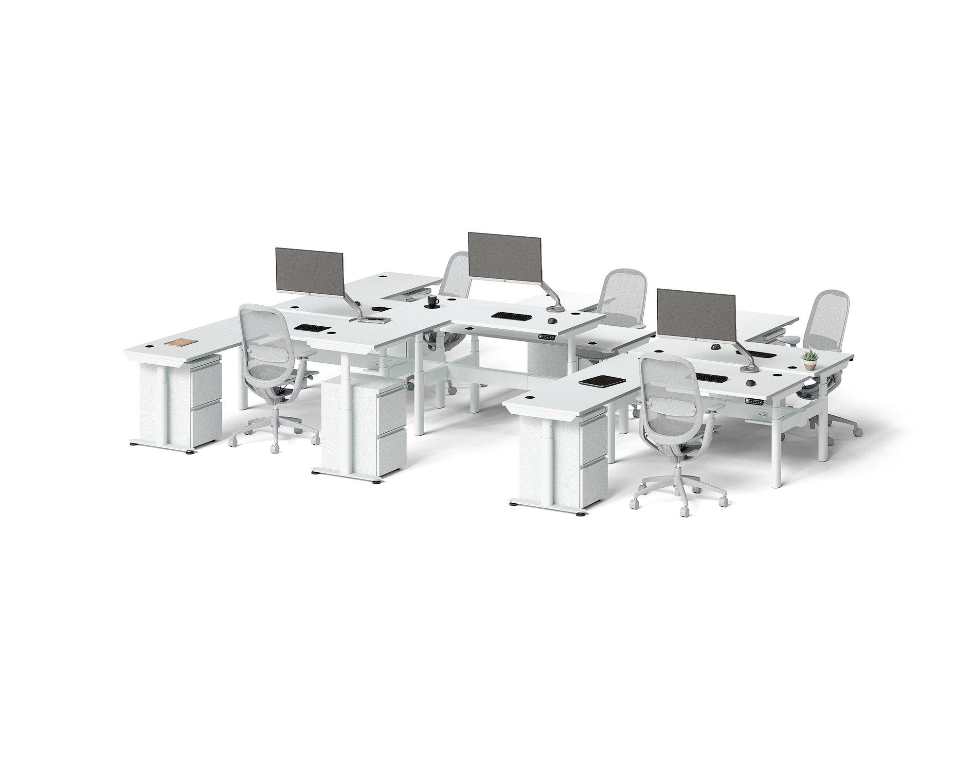 Sol L-Shaped Adjustable-Height Desks for 6