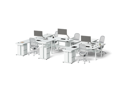 Sol L-Shaped Adjustable-Height Desks for 6