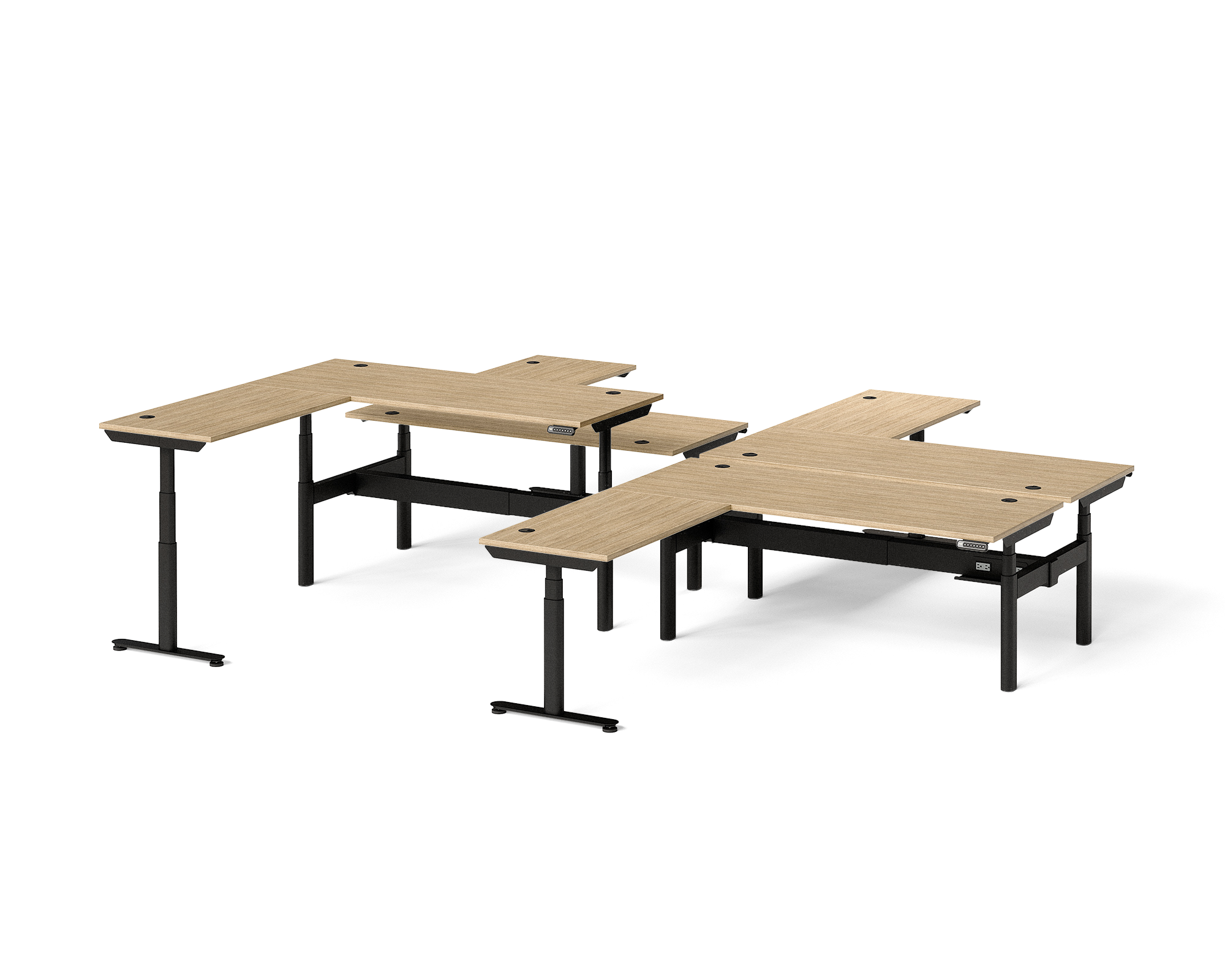 Sol L-Shaped Adjustable-Height Desks for 4