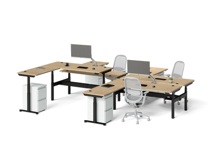 Sol L-Shaped Adjustable-Height Desks for 4