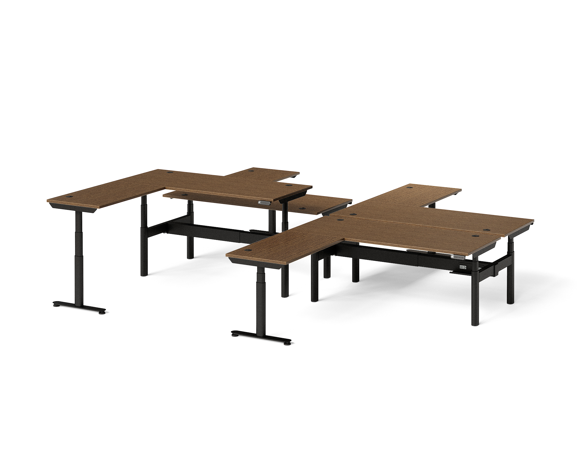 Sol L-Shaped Adjustable-Height Desks for 4