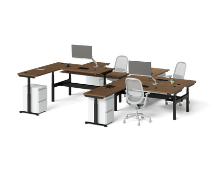 Sol L-Shaped Adjustable-Height Desks for 4