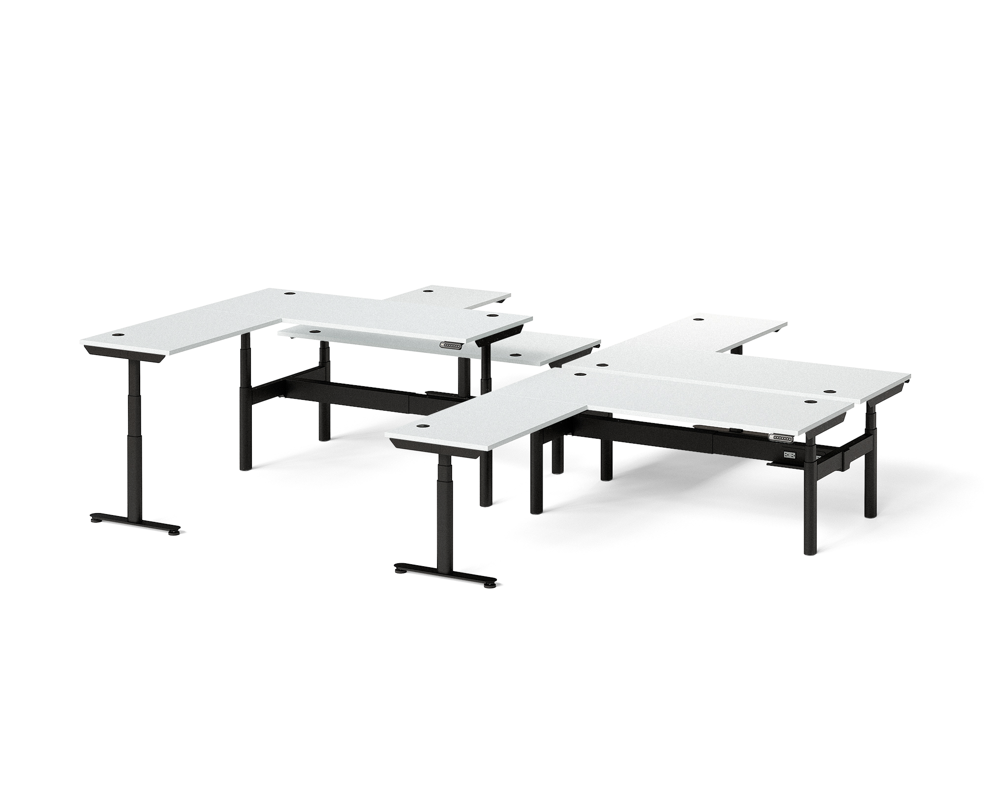 Sol L-Shaped Adjustable-Height Desks for 4