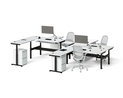 Sol L-Shaped Adjustable-Height Desks for 4