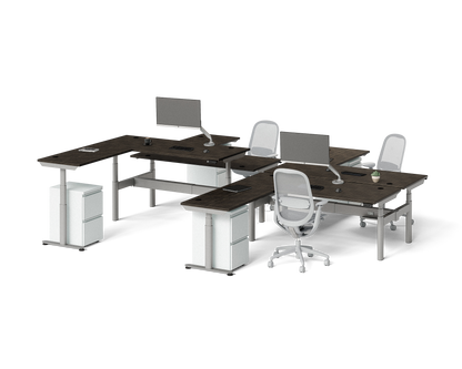 Sol L-Shaped Adjustable-Height Desks for 4