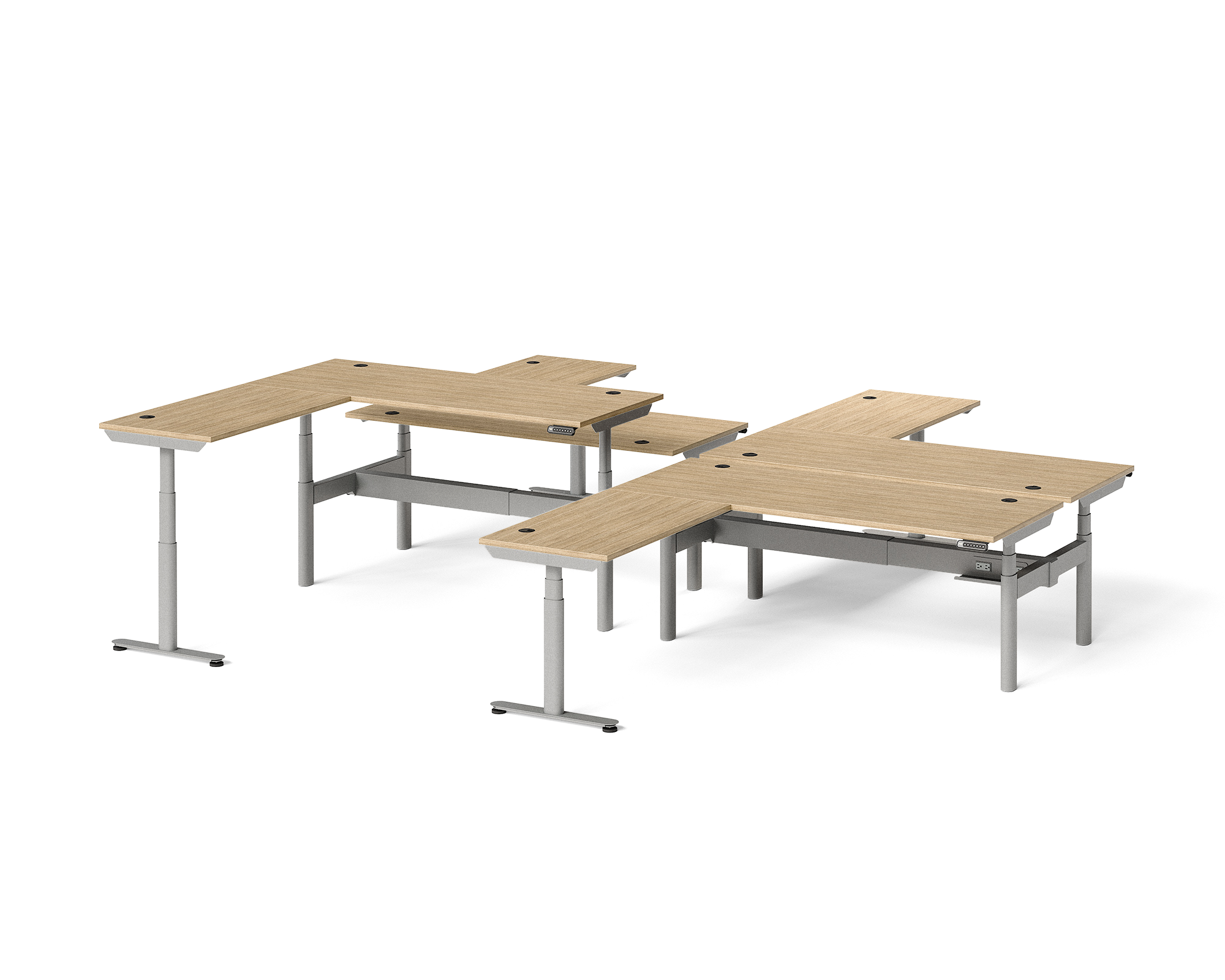 Sol L-Shaped Adjustable-Height Desks for 4