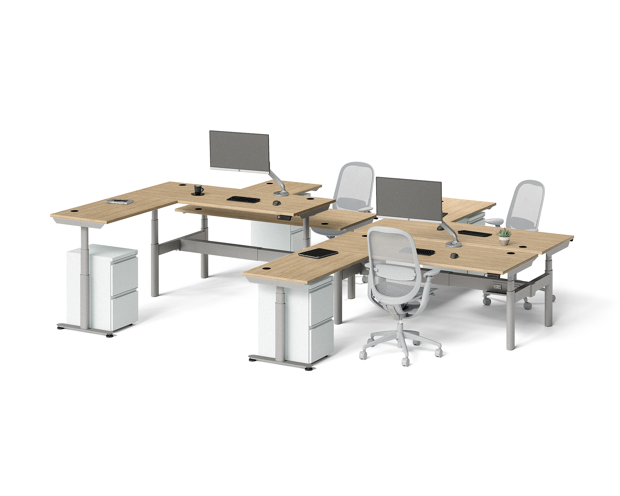 Sol L-Shaped Adjustable-Height Desks for 4