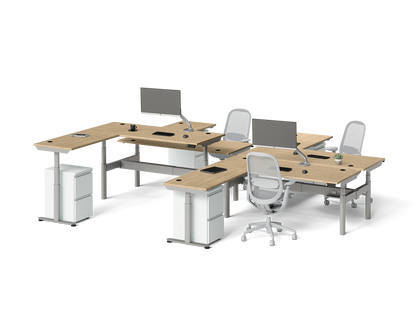 Sol L-Shaped Adjustable-Height Desks for 4