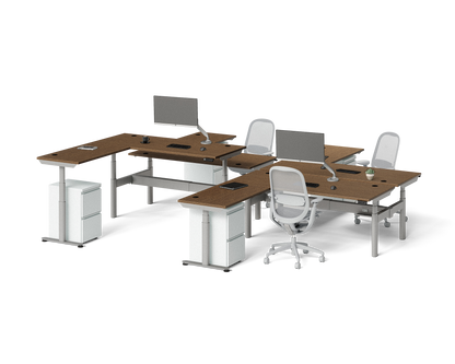 Sol L-Shaped Adjustable-Height Desks for 4
