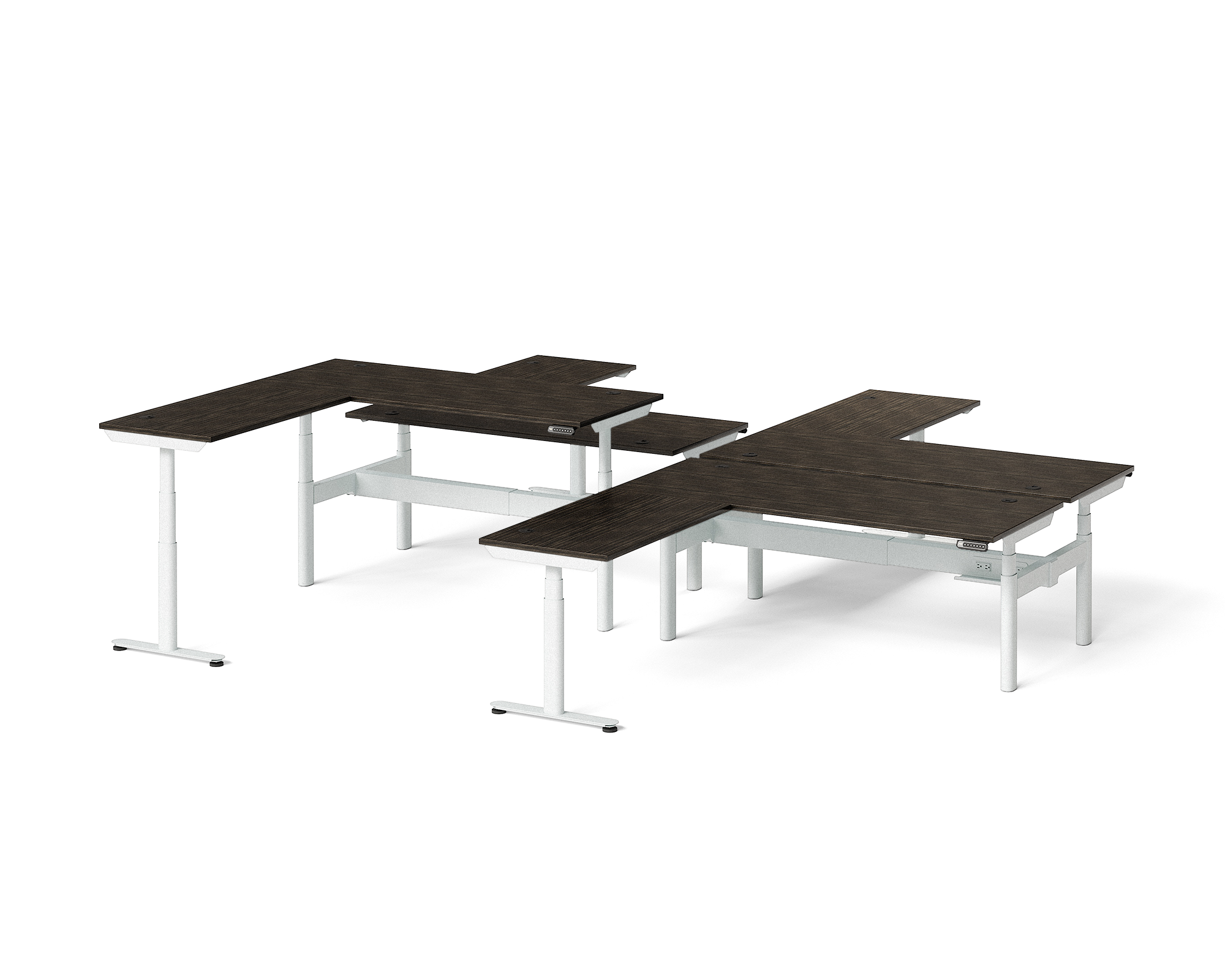 Sol L-Shaped Adjustable-Height Desks for 4