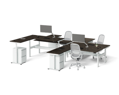 Sol L-Shaped Adjustable-Height Desks for 4