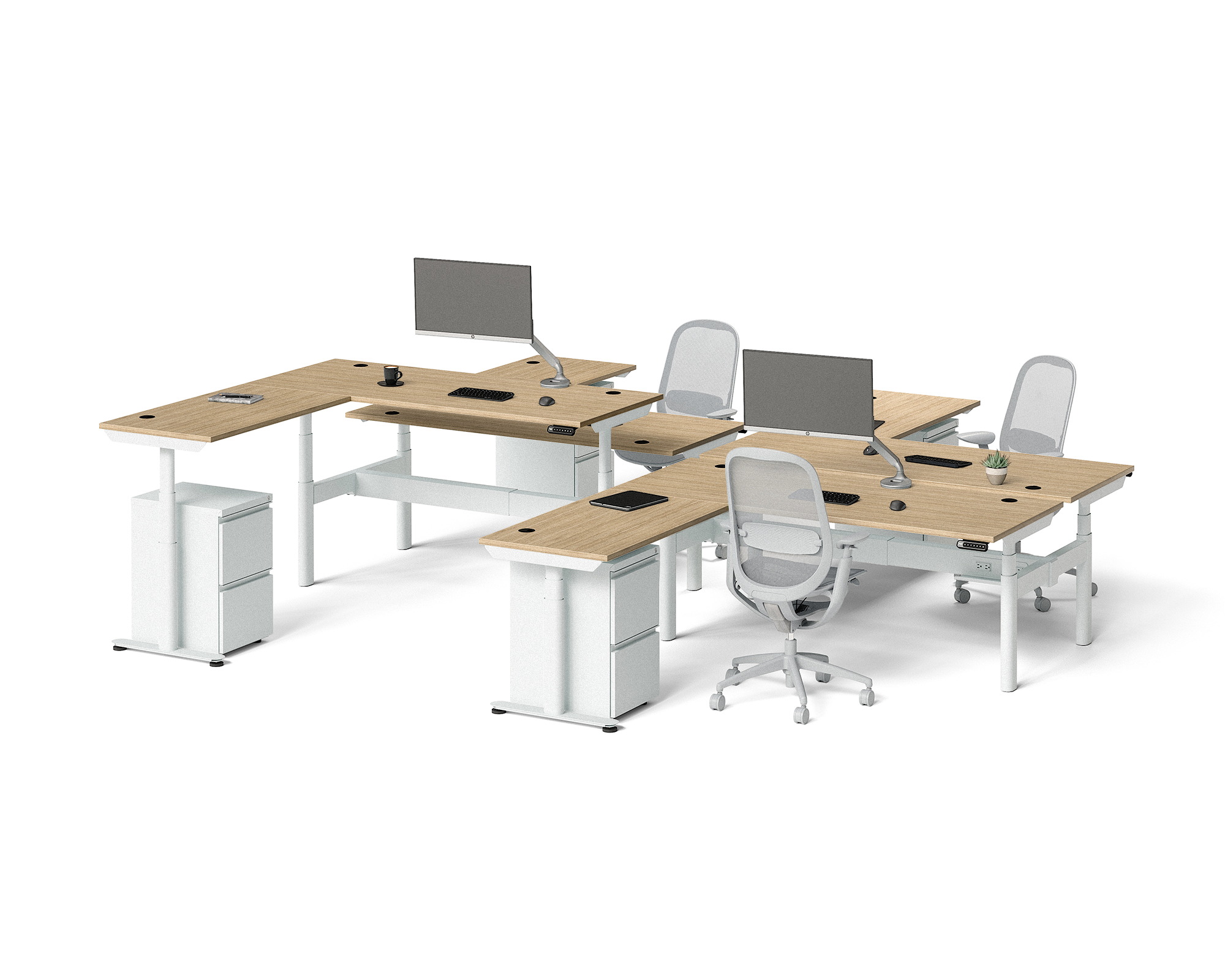 Sol L-Shaped Adjustable-Height Desks for 4