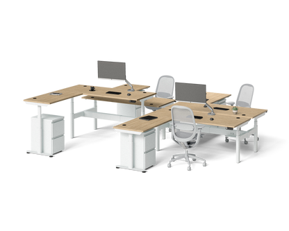 Sol L-Shaped Adjustable-Height Desks for 4