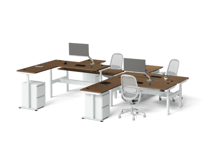 Sol L-Shaped Adjustable-Height Desks for 4
