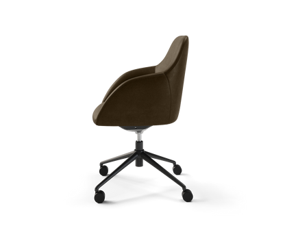 Wren Meeting Chair in Walnut Vinyl with casters (side view)