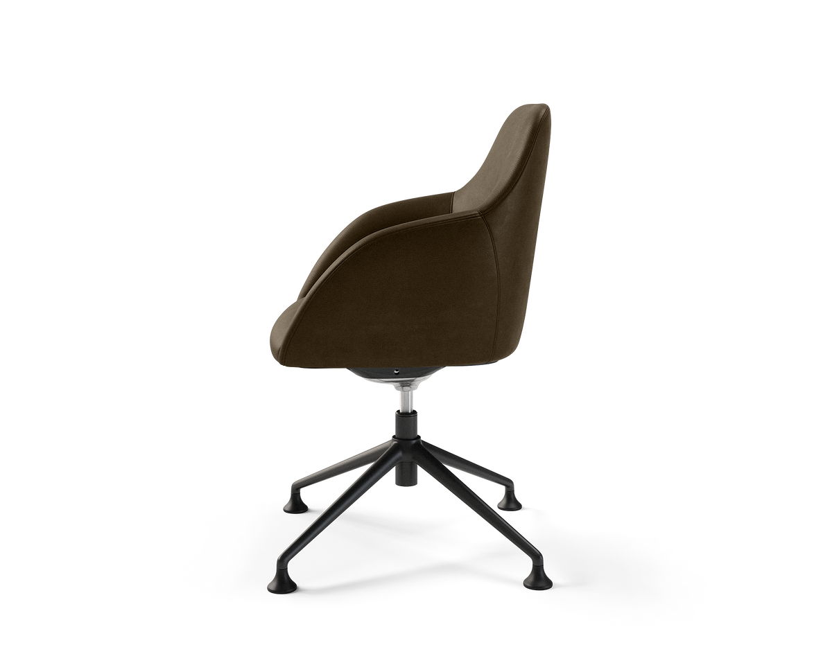 Wren Meeting Chair in Walnut Vinyl with glides (side view)
